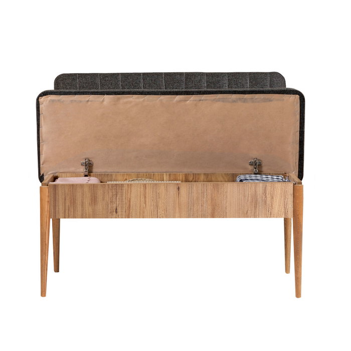 Hanah Home Banco Vina Anthracite, Pino Atlantico, Tapizado Lino, Banco con Almacenamiento, 110x85x40cm